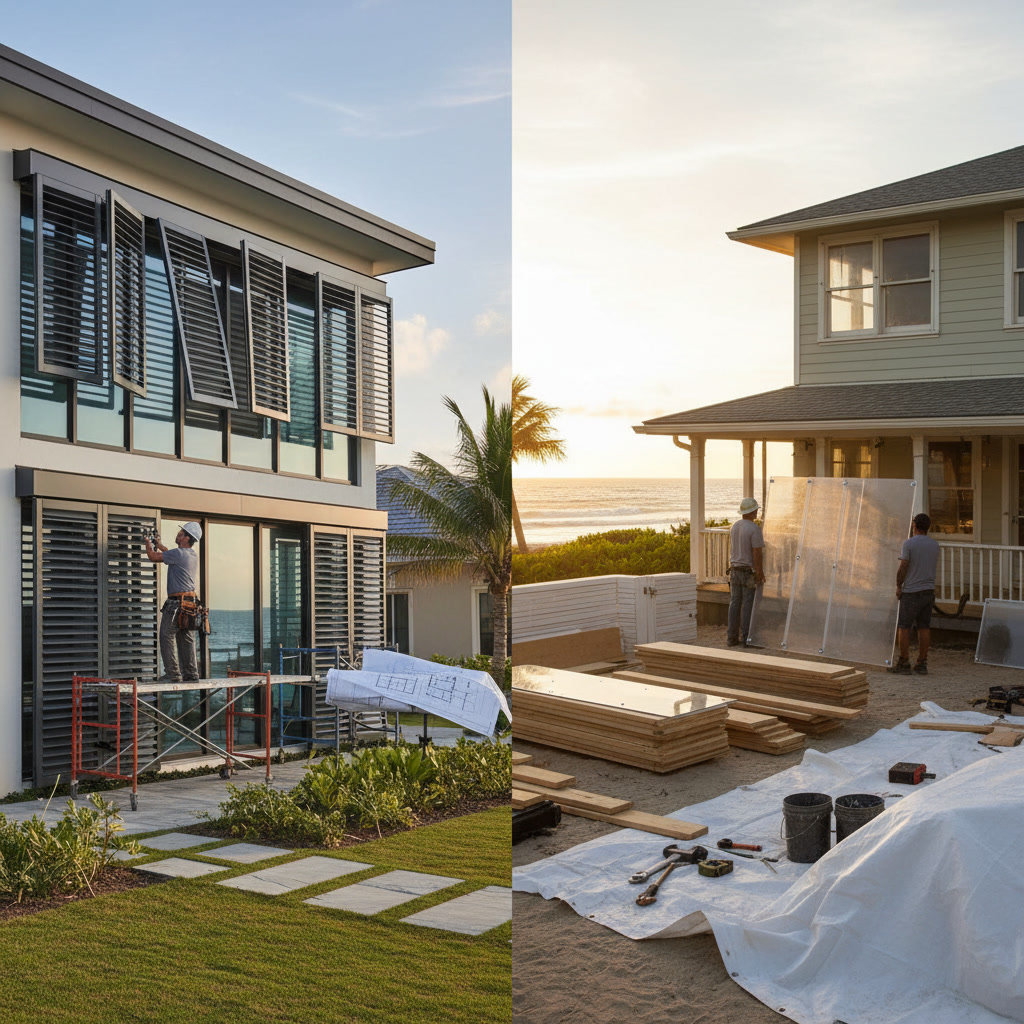 permanent roll-down hurricane shutters installed above windows
