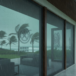 Certified hurricane shutters installed on coastal home exterior